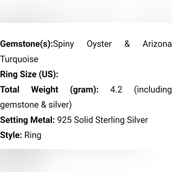 GENUINE Spiny Oyster & Arizona Turquoise 925 Silver Ring Jewelry s.7 - Picture 11 of 11